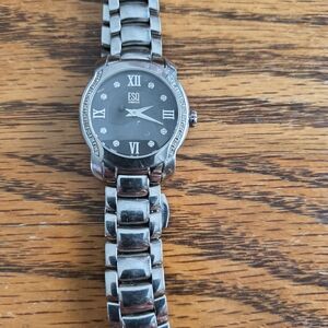 Women's Silver Bracelet Watch with Black Dial